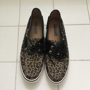 Sperry canvas and patent leather loafers